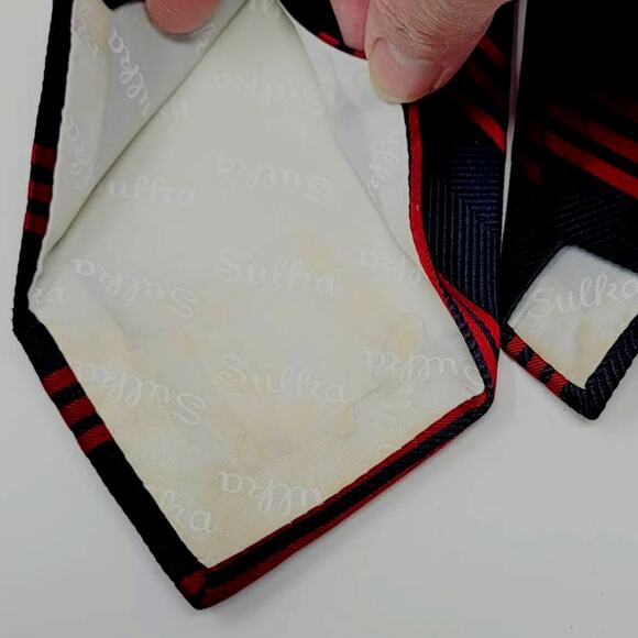 Vintage Sulka Tie Stripes Silk Navy Burgundy 57" Long A Few Minor Flaws Necktie - Picture 2 of 9